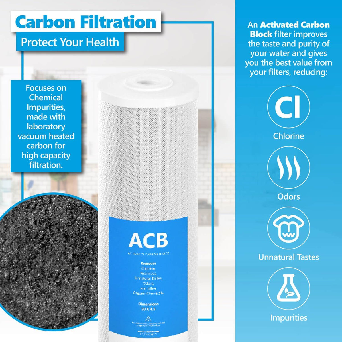 Express Water FLTWH2045CKP1 Whole House Replacement Filter Set, 3 Pack, 4.5 x 20 Inch, Carbon Block, KDF Heavy Metal & Polyphosphate Anti-Scale