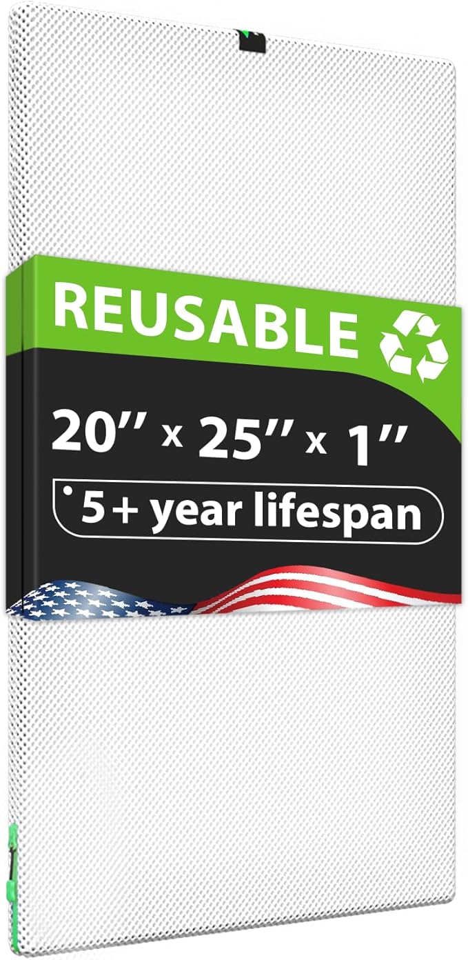 Reair 20x25x1 Washable Reusable Air Filter, MERV 8 – with Snap-On Frame