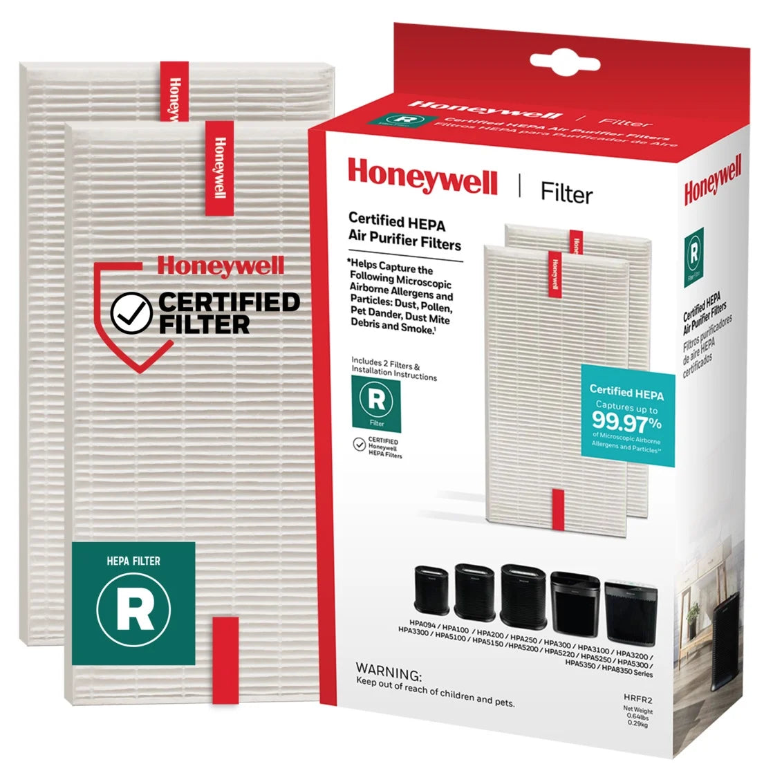 Air Purifier Replacement Filter, HRF-R1, R HEPA Filter, 2 Pack