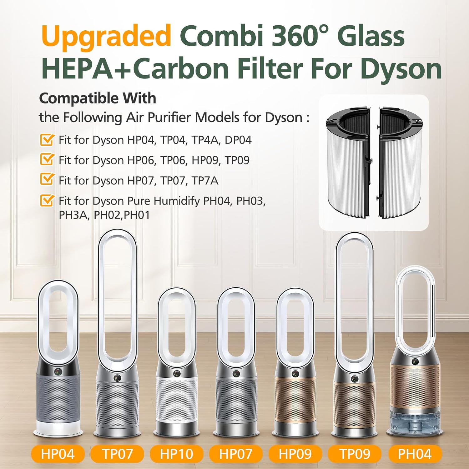 Dyson TP04/TP06/TP07/TP09/HP04/HP06/HP07/HP09 Compatible HEPA H13 + Carbon Filter - Fine Filters