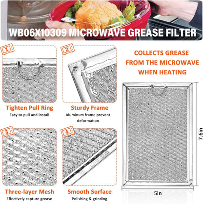 GE WB06X10309 Microwave Grease Filter, 5" x 7-5/8" Aluminum Mesh - 2 Pack