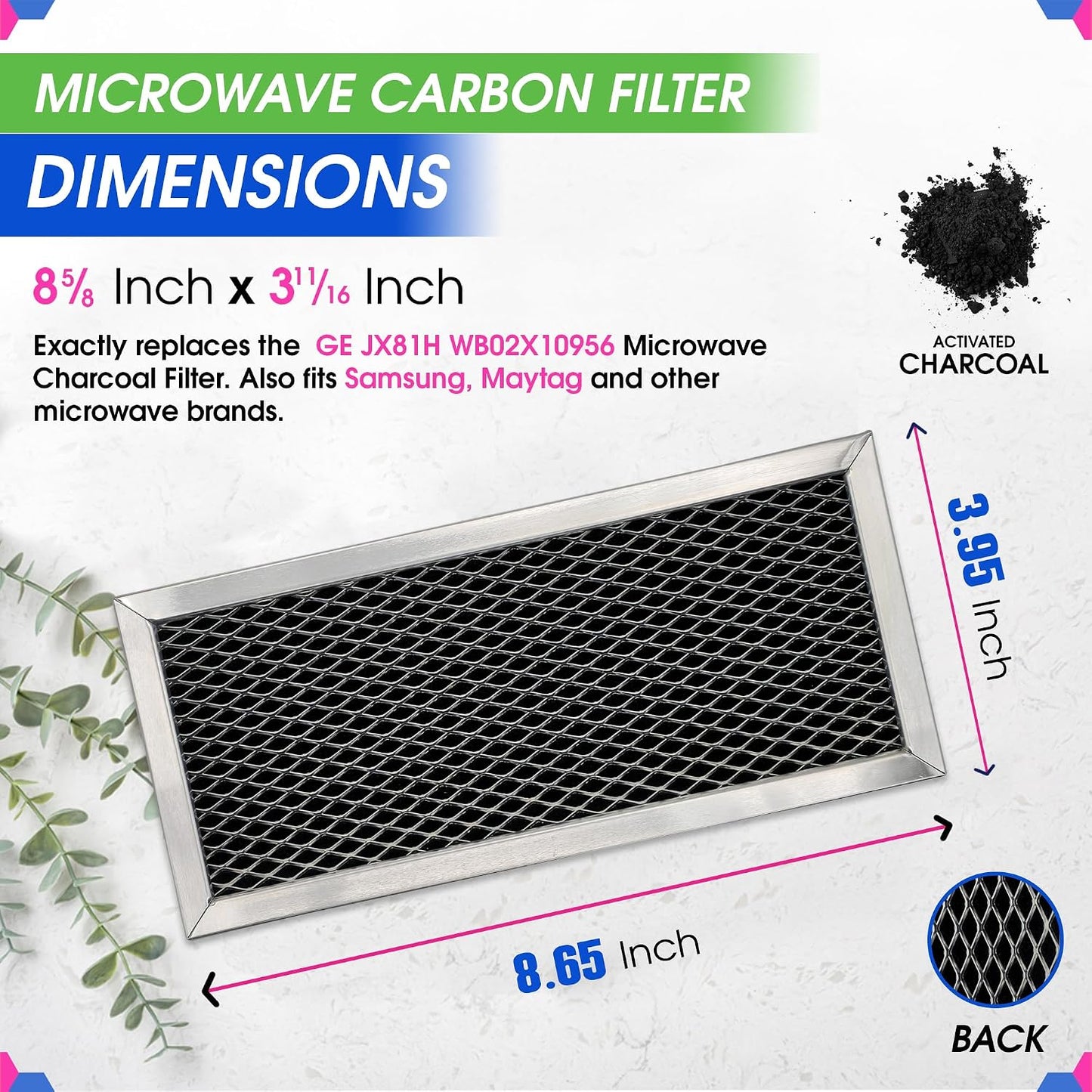 GE JX81H WB02X10956 Microwave Charcoal Filter (Recirculating / Ductless OTR)
