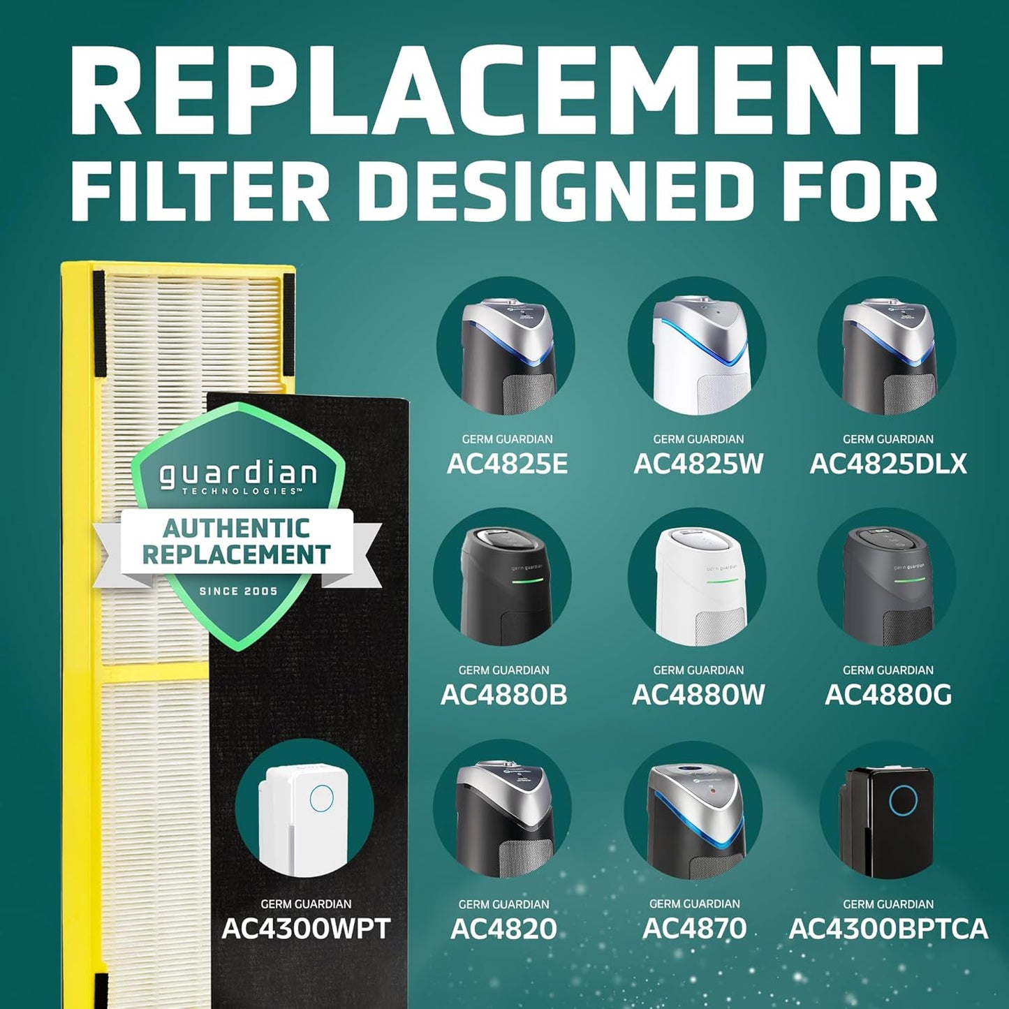 GermGuardian FLT4825 Filter B HEPA Pure Replacement Air Purifier Filter, Fits AC4825 AC4300 AC4850 AC4880 AC4900 CDAP4500 AP2200