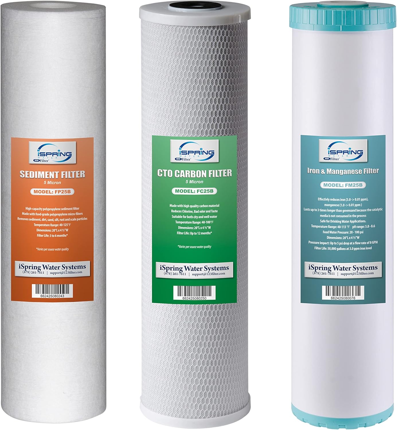 iSpring F3WGB32BM 3-Stage Whole House Water Filter Replacement Set, 4.5 x 20 Inch