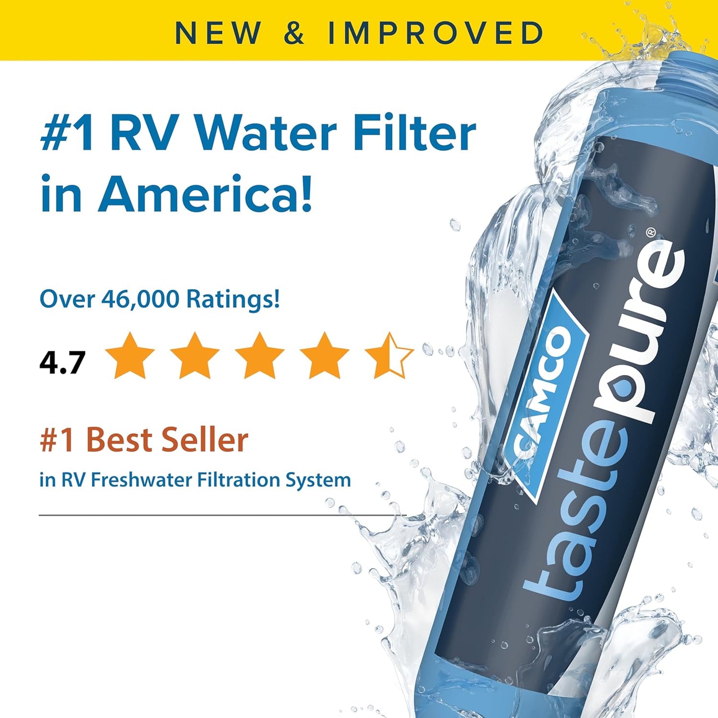 Camco TastePURE RV Inline Water Filter with Flexible Hose Protector, 40043