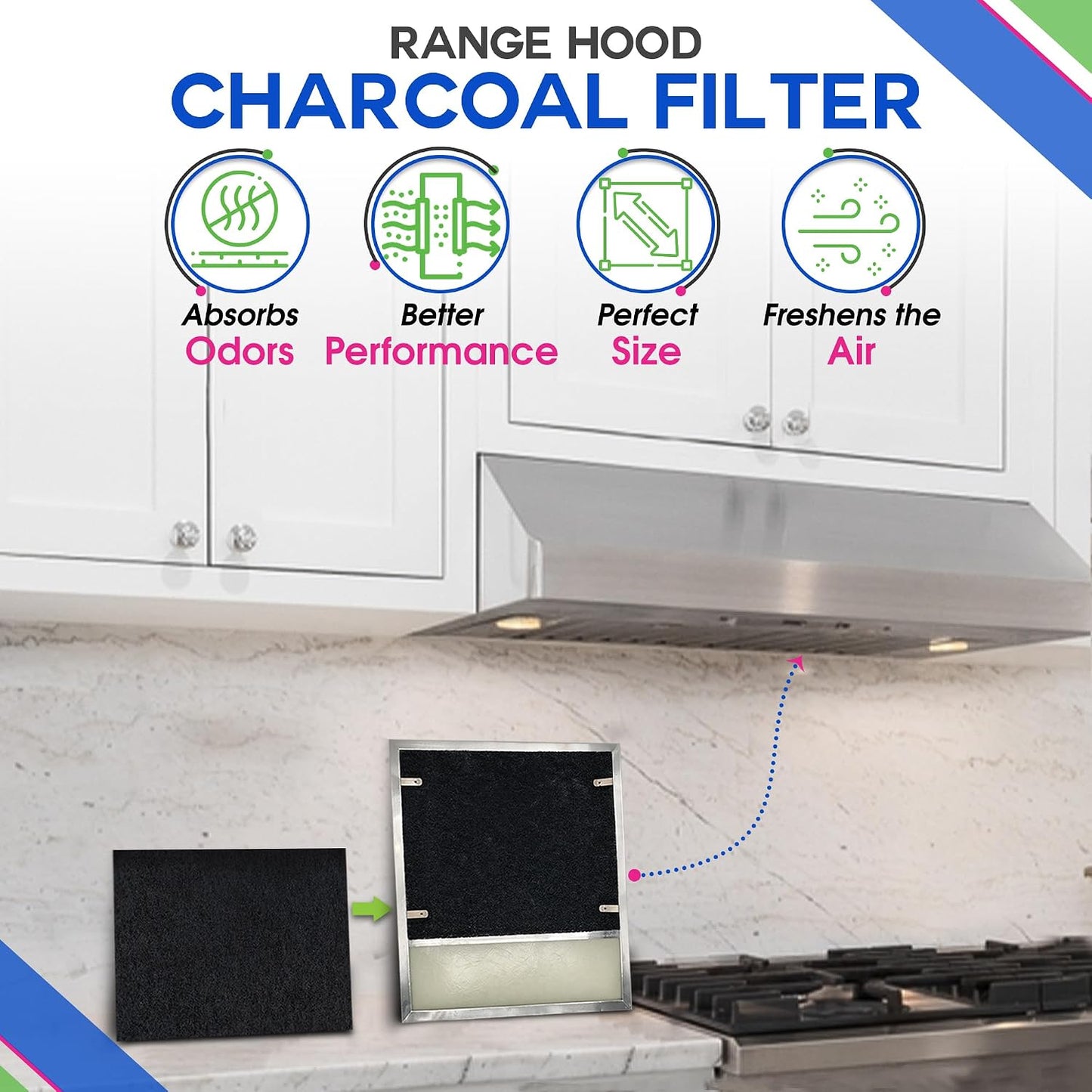 Broan-NuTone BP58 Range Hood Charcoal Filter, 7.75" x 10.5" (43000 Series, Ductless) - 3 Pack