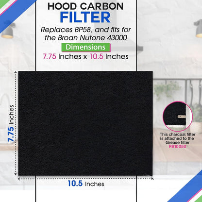 Broan-NuTone BP58 Range Hood Charcoal Filter, 7.75" x 10.5" (43000 Series, Ductless) - 3 Pack