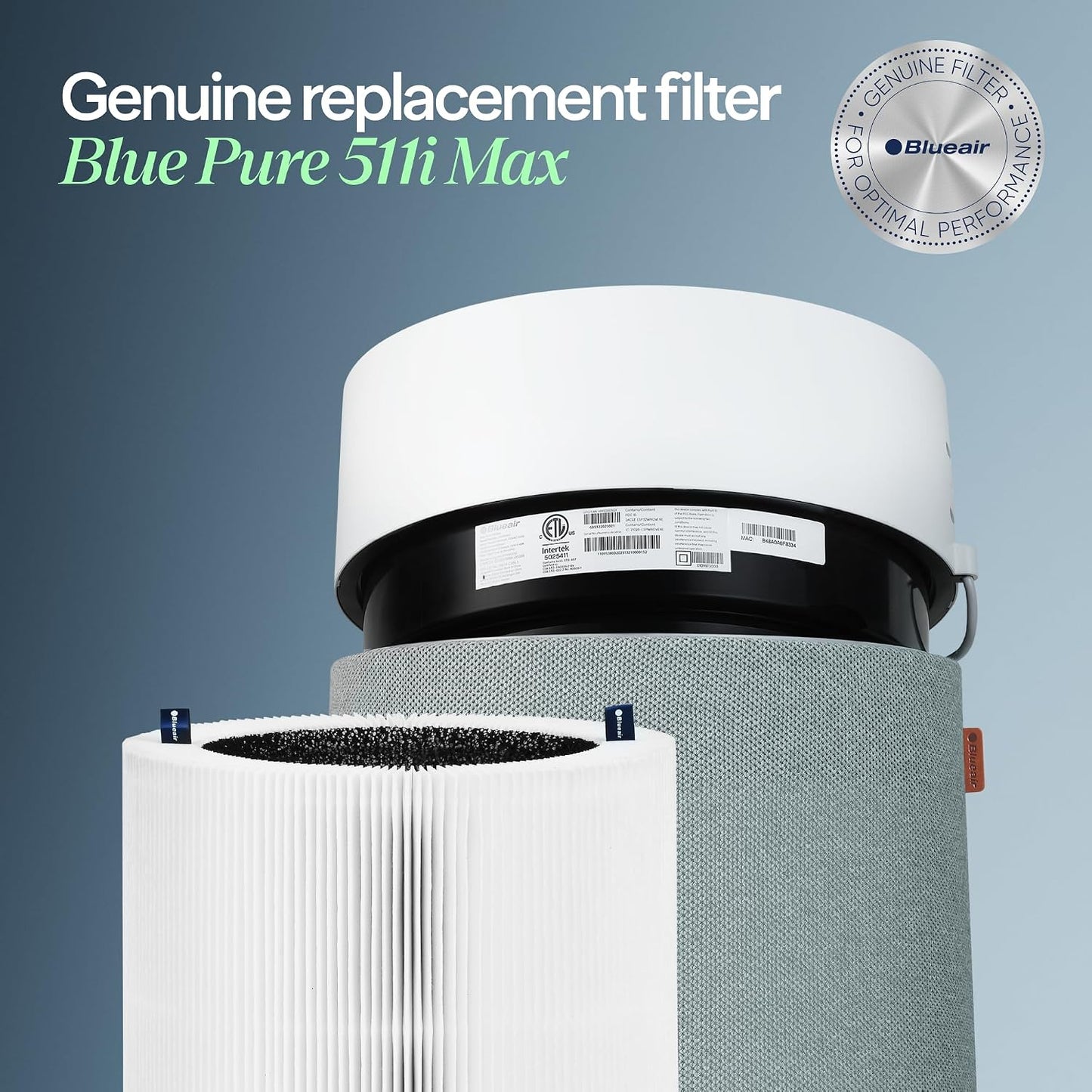 Blueair Blue Pure 511i Max Genuine Replacement Filter, HEPASilent Air Purifier Filter