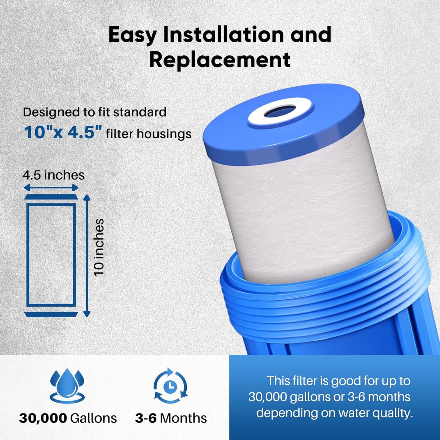 10" x 4.5" Whole House Sediment & Carbon Water Filter Cartridge Replacement for GE FXHTC, GXWH40L, GXWH35F, GNWH38S, Culligan RFC-BBSA, WRC25HD, Pentek RFC-BB, 2-Pack