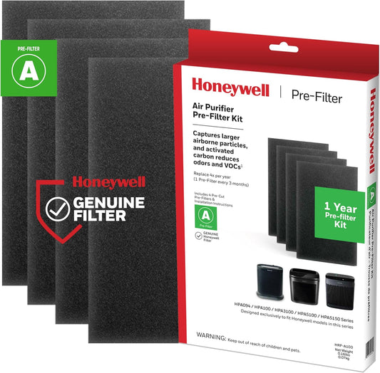 Honeywell HRF-A100 Air Purifier Pre Filter Kit, 4 Count, Allergen Air Filter for Dust, VOCs, Pet, Kitchen & Smoke Odors