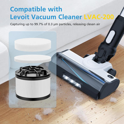 LVAC-200 Replacement Filter Set for LEVOIT LSV-V201-WUS Cordless Vacuum