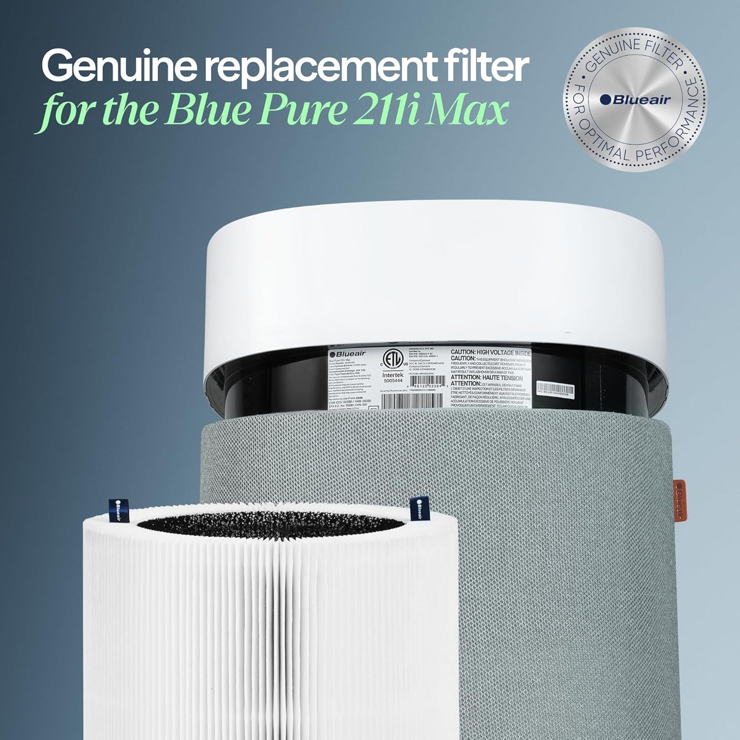 Blueair Blue Pure F2MAX Genuine Replacement Filter for 211i Max Air Purifier, HEPASilent Dual Filtration