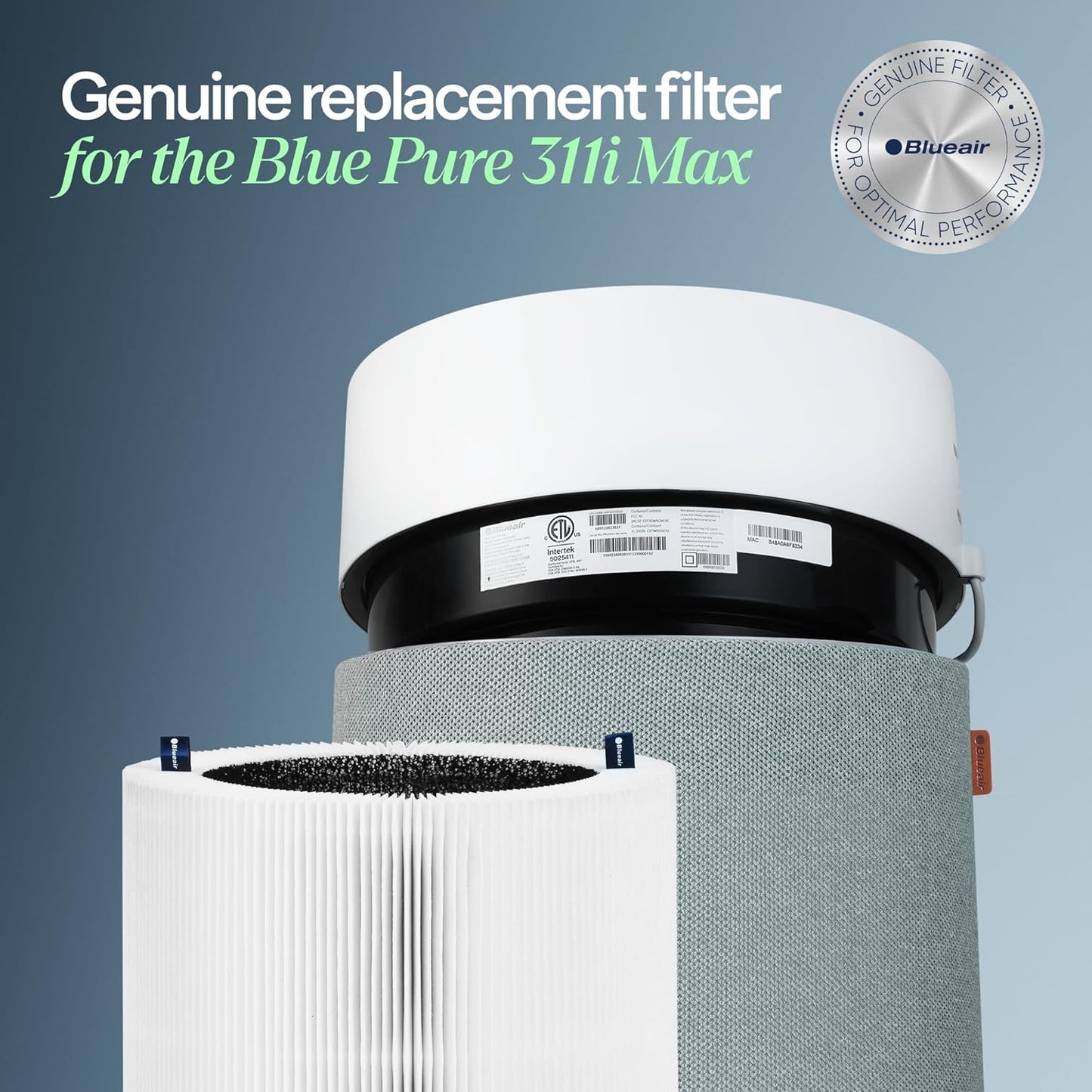 Blueair Blue Pure F3MAX Genuine Replacement Filter for 311i Max, HEPASilent Air Purifier Filter