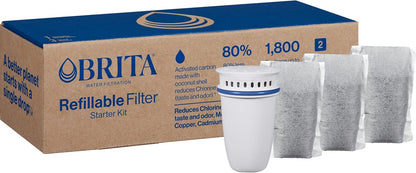 Brita Refillable Filter Starter Kit for Pitchers and Dispensers, BPA-Free, Includes 1 Shell and 3 Refillable Water Filters