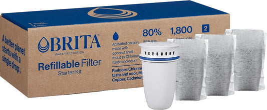 Brita Refillable Filter Starter Kit for Pitchers and Dispensers, BPA-Free, Includes 1 Shell and 3 Refillable Water Filters