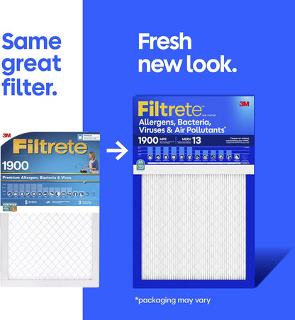 Filtrete 20x25x1 Air Filter, MERV 13 / MPR 1900, Allergen, Bacteria & Virus – 2-Pack