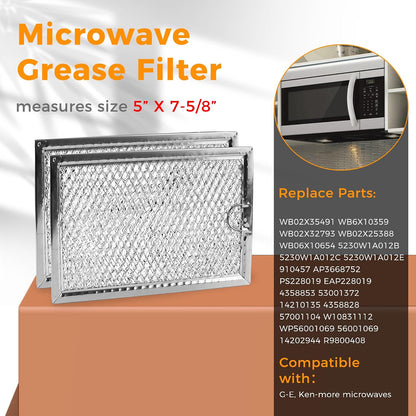 GE WB06X10309 Microwave Grease Filter, 5" x 7-5/8" Aluminum Mesh - 2 Pack
