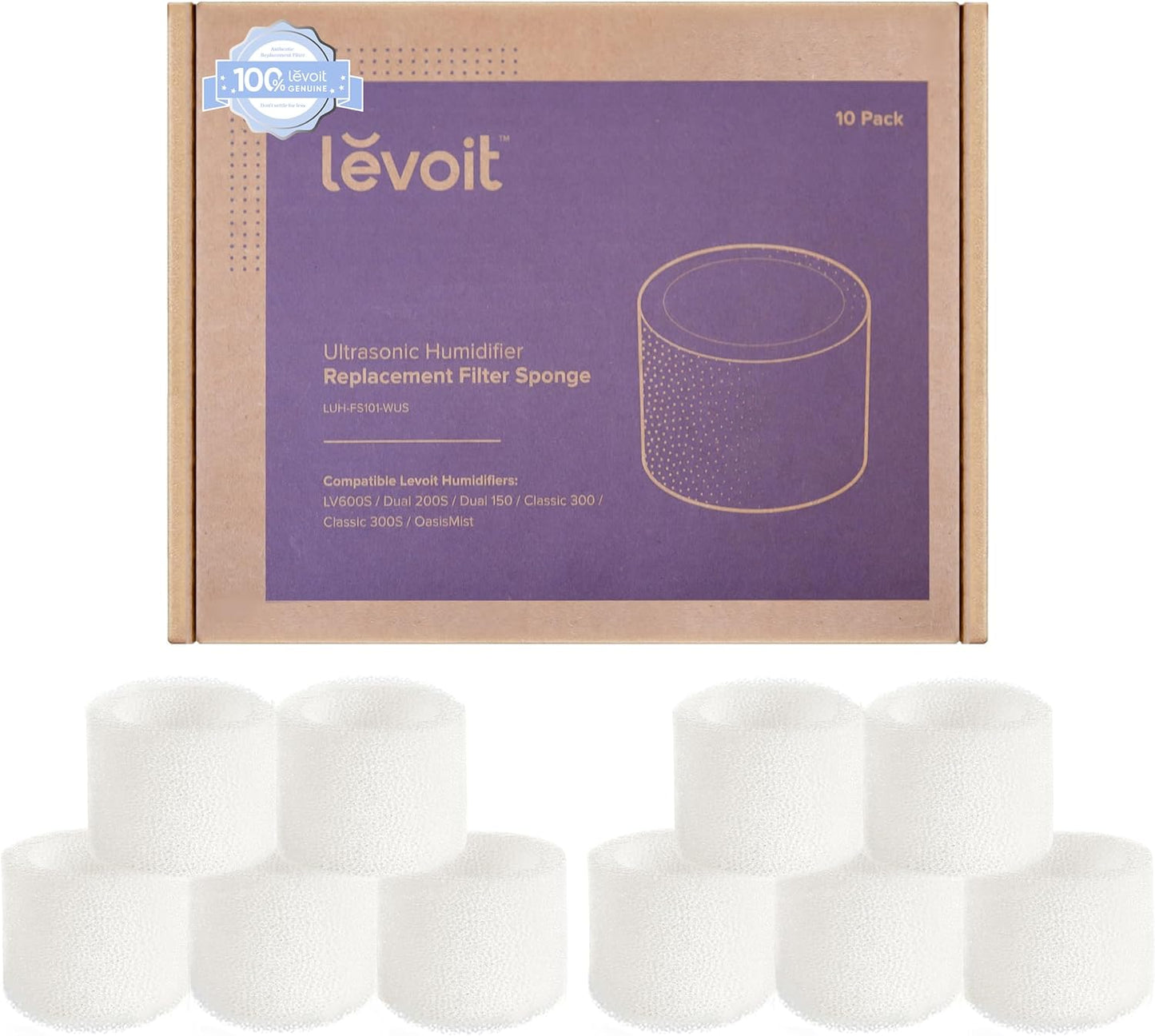 LEVOIT 10-Pack Top Fill Humidifier Replacement Filters for Classic160, Dual150, Dual200S, Classic300(S), LV600S, OasisMist450S & Superior6000S