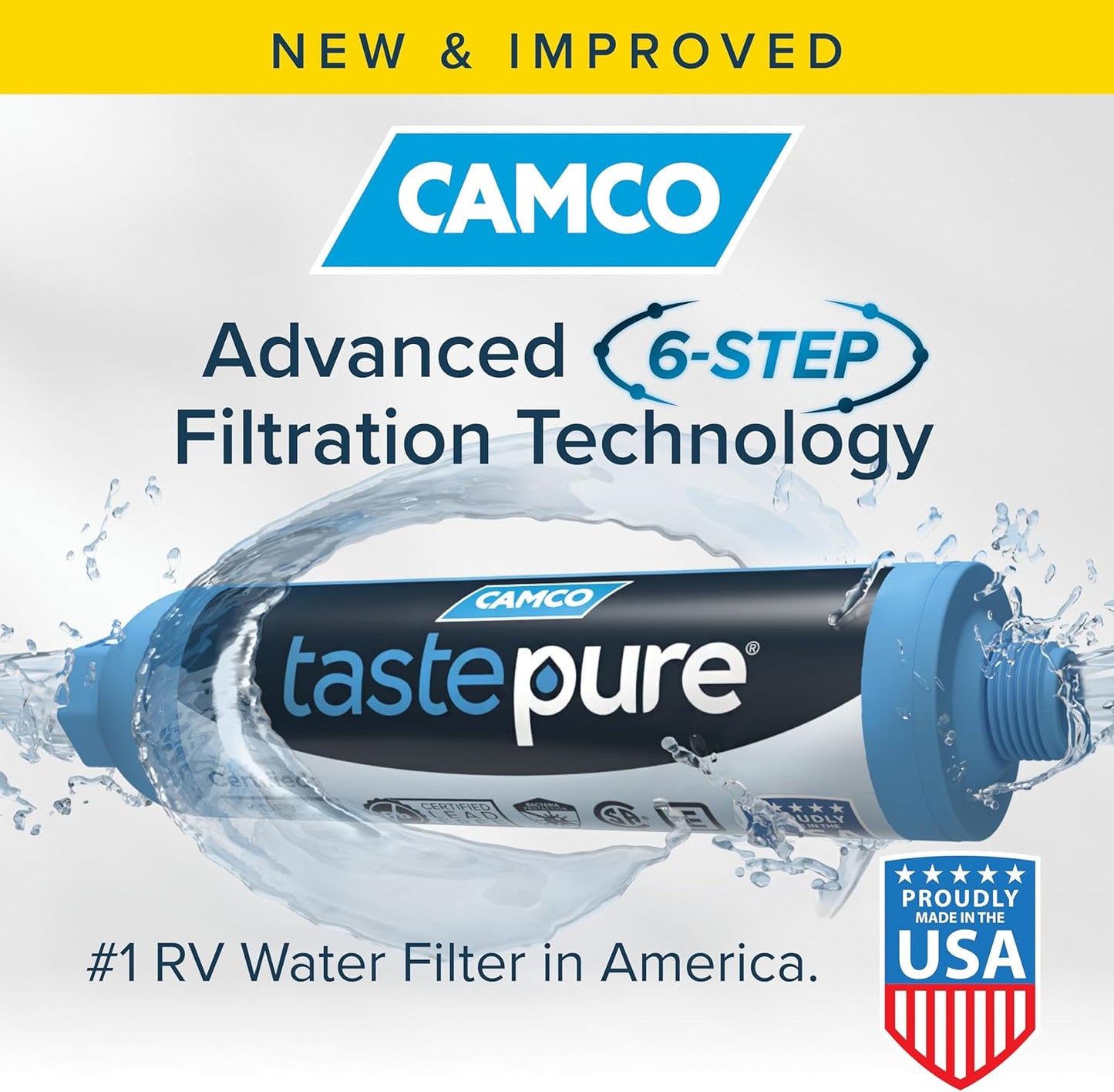 Camco TastePURE RV Inline Water Filter with Flexible Hose Protector, 40043