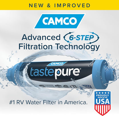 Camco TastePURE RV Inline Water Filter with Flexible Hose Protector, 40043
