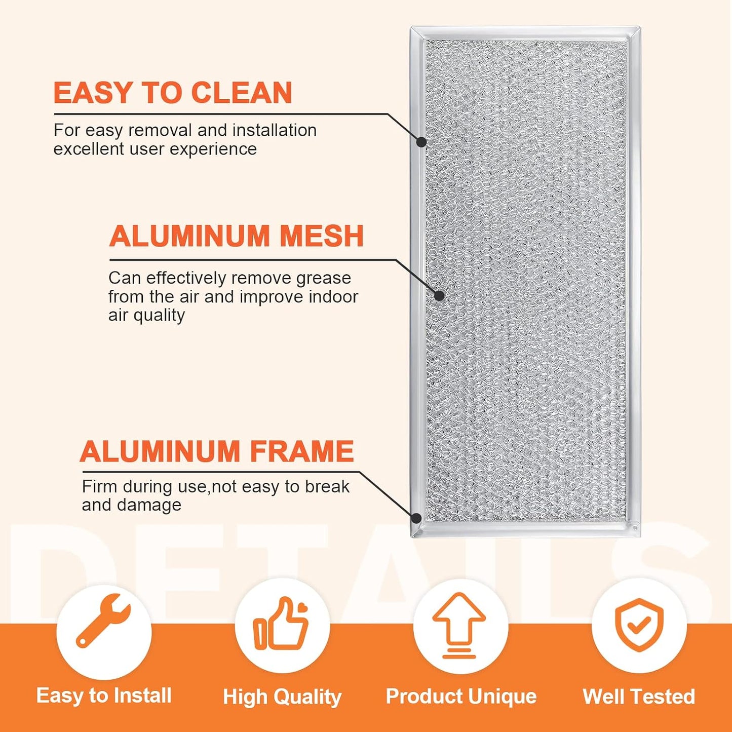 Whirlpool W10208631A Microwave Grease Filter, 13" x 6" Aluminum Mesh - 2 Pack