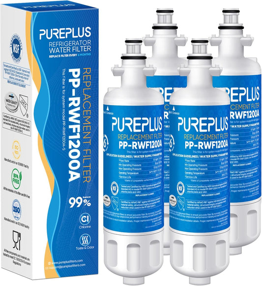 PUREPLUS 9690 Replacement Refrigerator Water Filter for Kenmore Elite 469690, LG LT700P, RFC 1200A, ADQ36006102, ADQ36006101 – 4 Pack