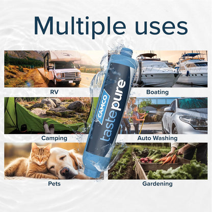 Camco TastePURE RV Inline Water Filter with Flexible Hose Protector, 40043