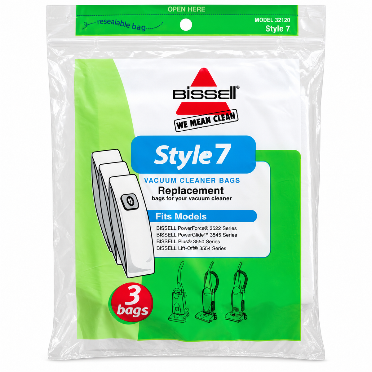 BISSELL Genuine Style 7 Vacuum Cleaner Bags, Model 32120, 3 Pack
