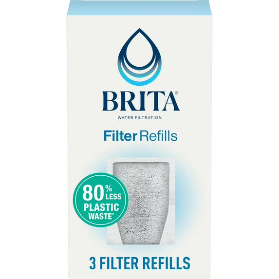 Brita Refillable Water Filter Refill Packs for Pitchers and Dispensers, 3 Filters