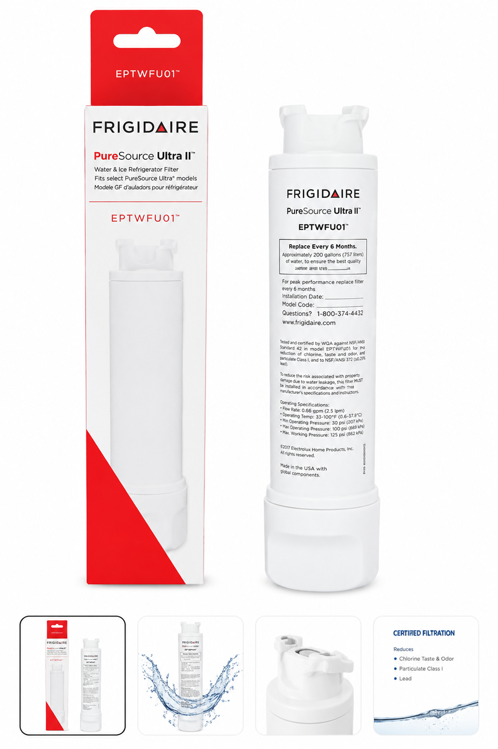 Compatible Replacement Water Filter for Frigidaire EPTWFU01 Refrigerator | NSF Certified