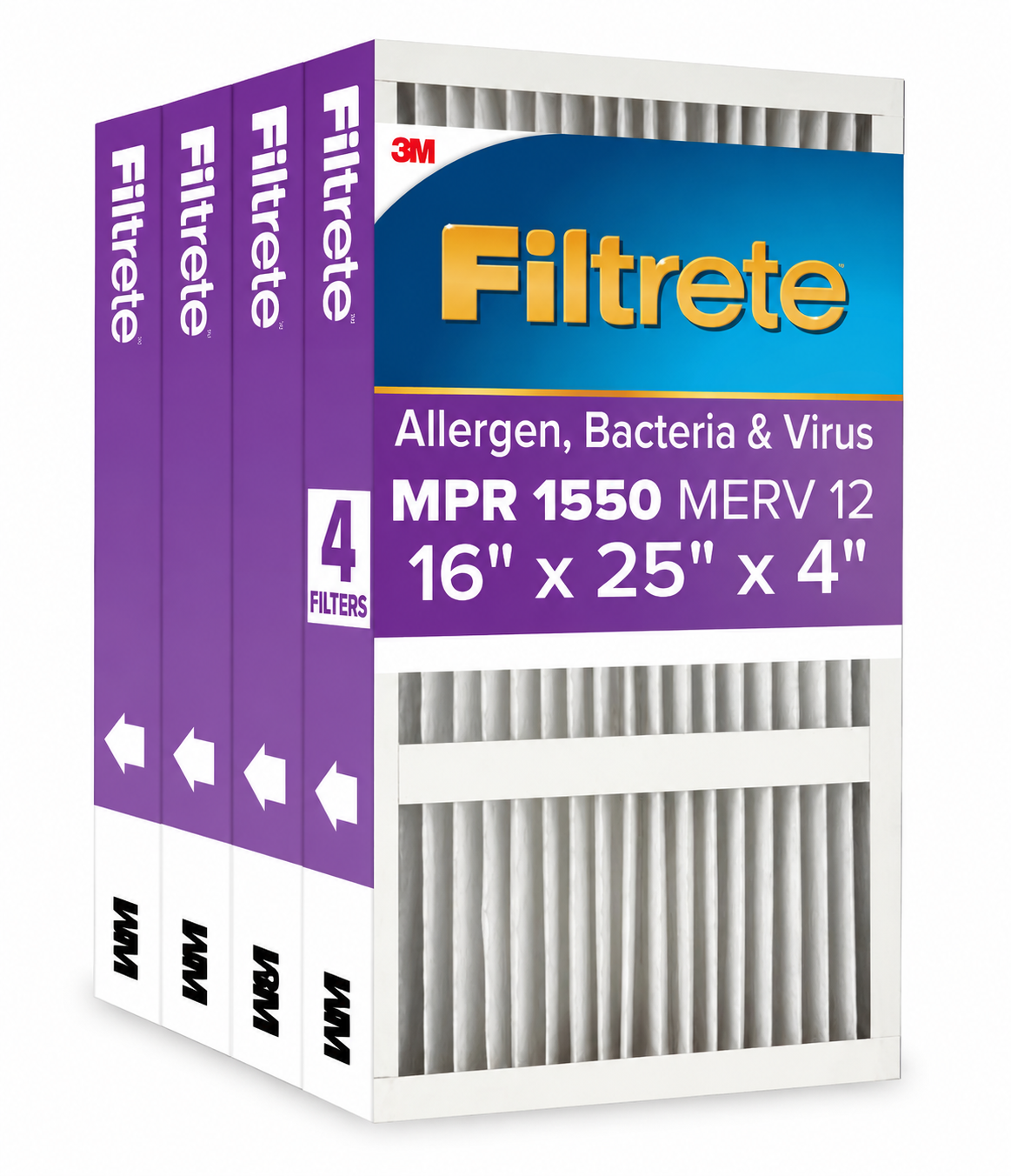 Genuine Filtrete 4" Ultra Allergen Reduction Deep Pleat Air Filter 1550 MPR – 4 Pack