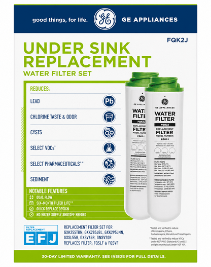 GE FQK2J Replacement for FQSLF & FQSVF Under Sink Water Filter | 2-Pack