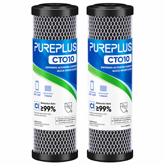 PUREPLUS 1 Micron 2.5" x 10" CTO Carbon Water Filter Cartridge 2 Pack