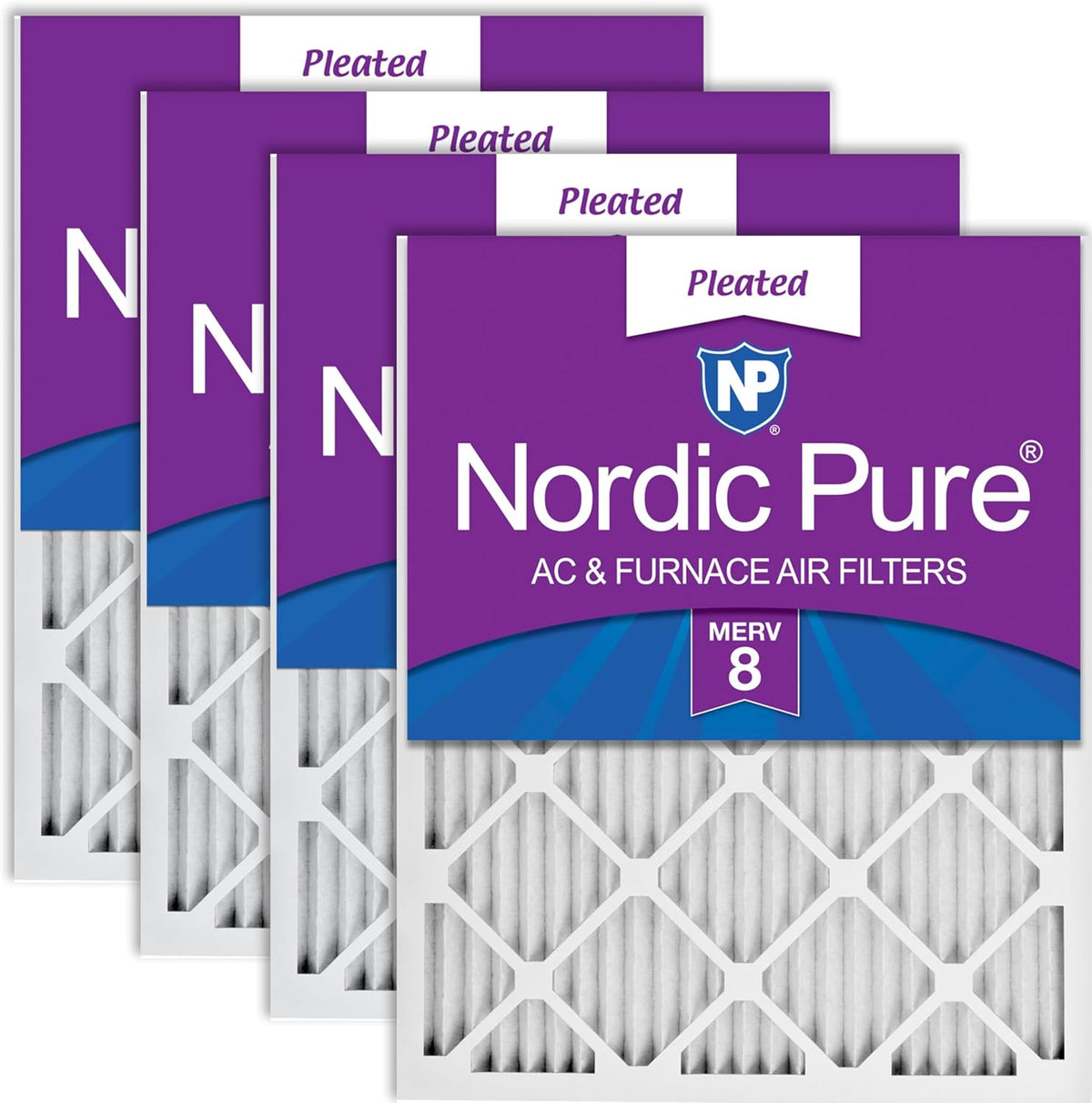 Nordic Pure 20x25x1 MERV 8 Pleated Furnace Air Filters, 4 Pack