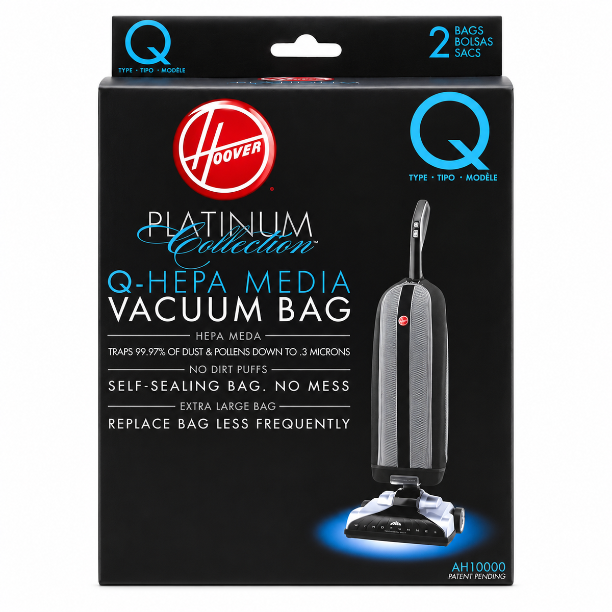 Hoover Vacuum Cleaner Bags for Platinum Upright Vacs, Pack of 2, Type Q