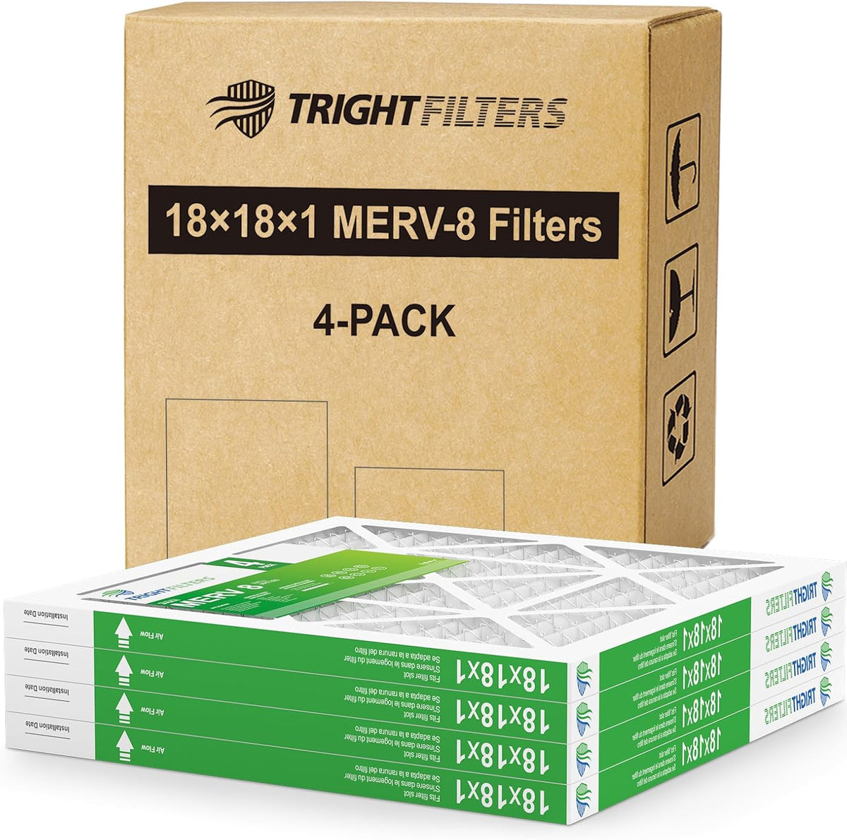 TRIGHTFILTERS 18x18x1 Air Filter Pleated HVAC Furnace Filter MERV 8, 4 Pack