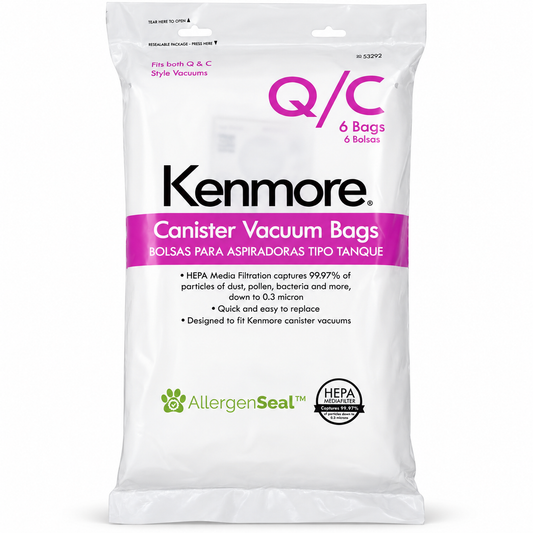 Kenmore 53292 Type Q HEPA Replacement Vacuum Bags for Canister Vacuums, 6 Pack