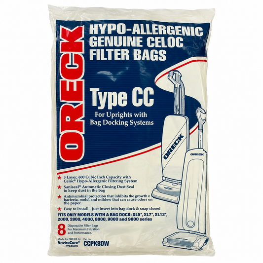 Genuine Oreck CCPK8DW Hypo-Allergenic Type CC Vacuum Cleaner Bags, 8 Pack