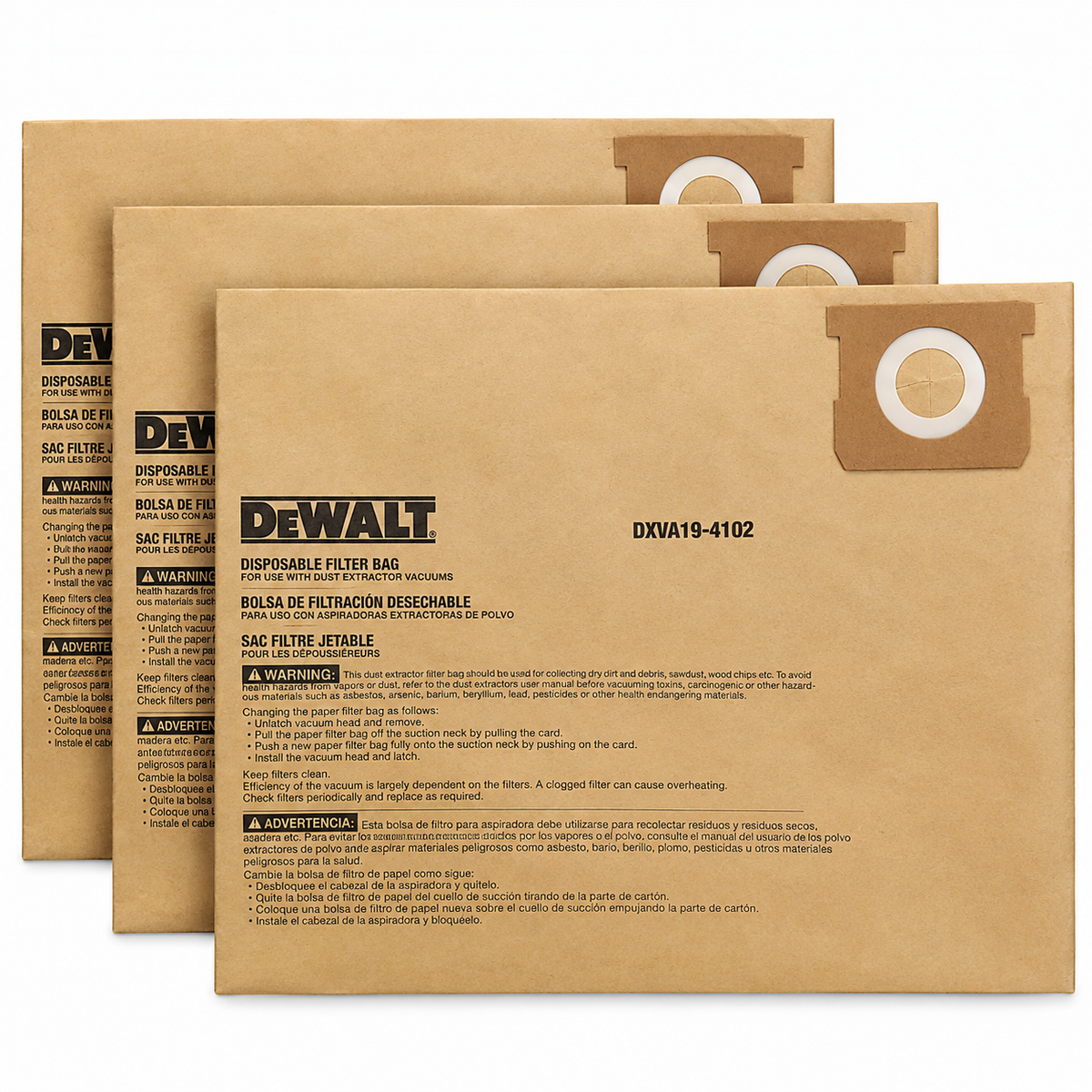 DEWALT DXVA19-4102 Dust Bags for 12–16 Gallon Wet/Dry Vacuums, 3 Pack
