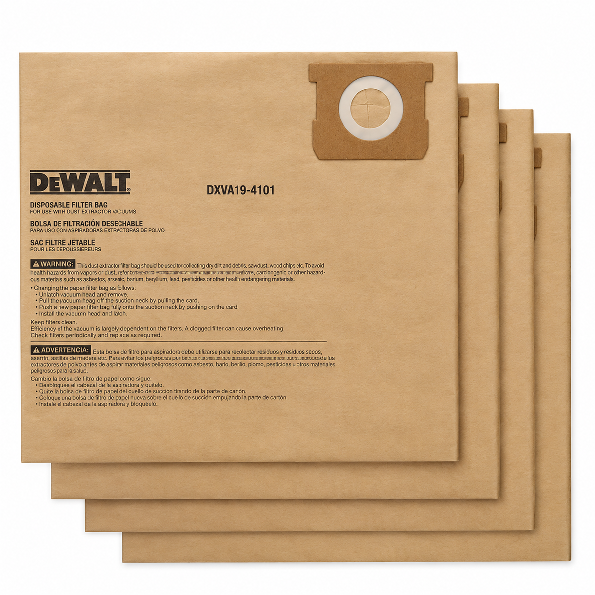 DEWALT DXVA19-4101 Dust Bags for 6–10 Gallon Wet/Dry Vacuums, 4 Pack