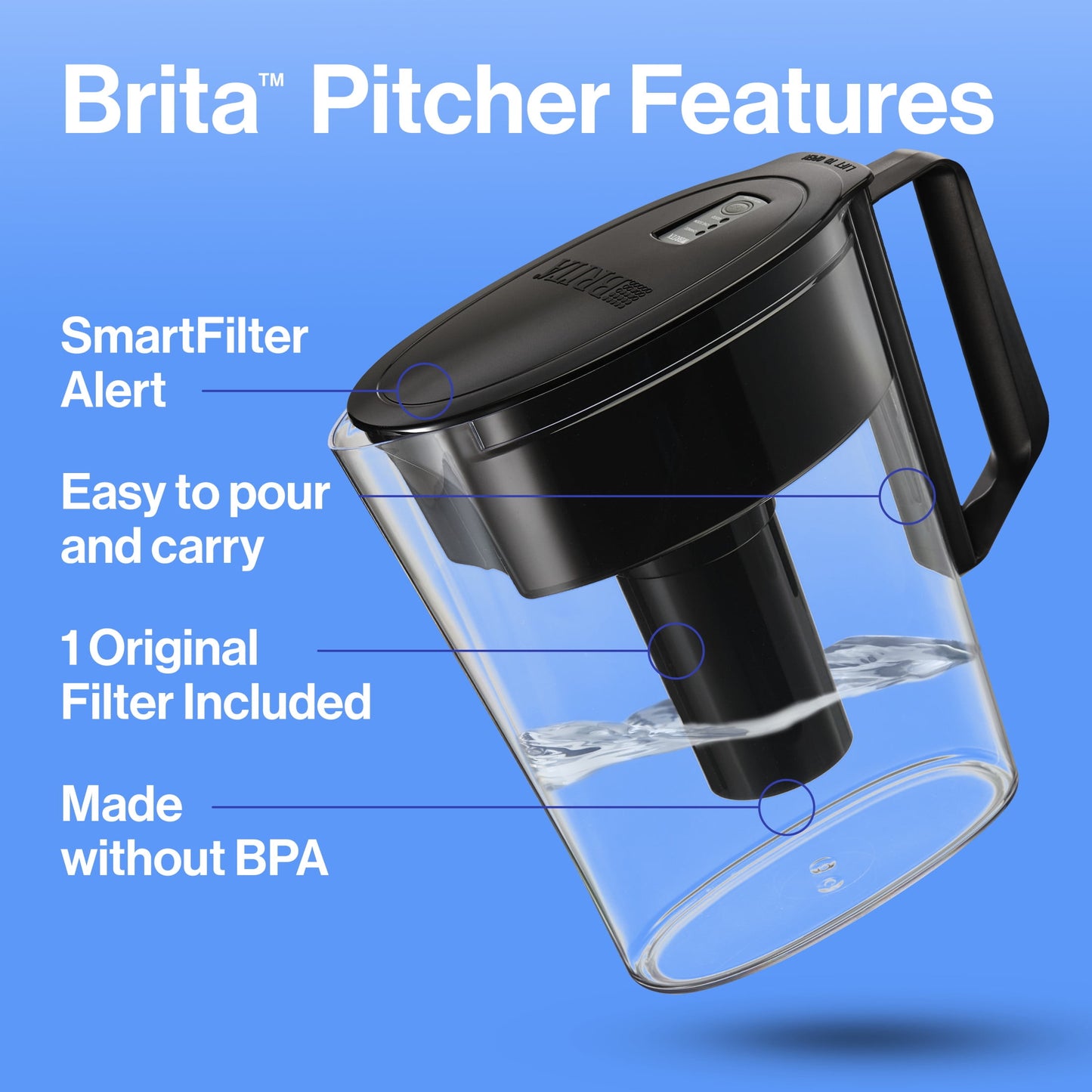 Brita Small 6 Cup Denali Water Filter Pitcher with 1  Standard Filter
