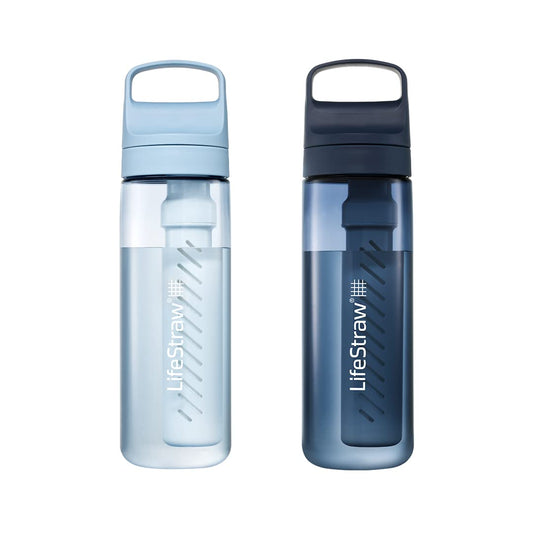 LifeStraw Go Series Water Bottle 22 oz, 2 Pack Icelandic Blue/Aegean Sea