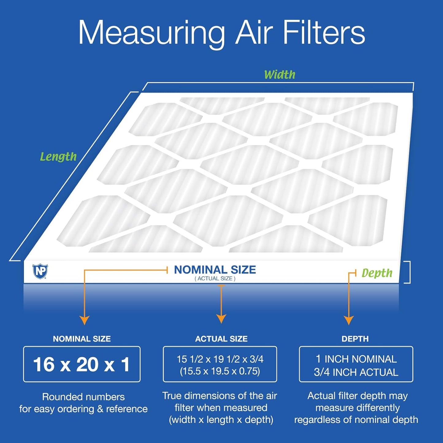 MERV 14  Air Filters 16X20X1 (15 1/2 X 19 1/2 X 3/4) Pleated 6 Pack