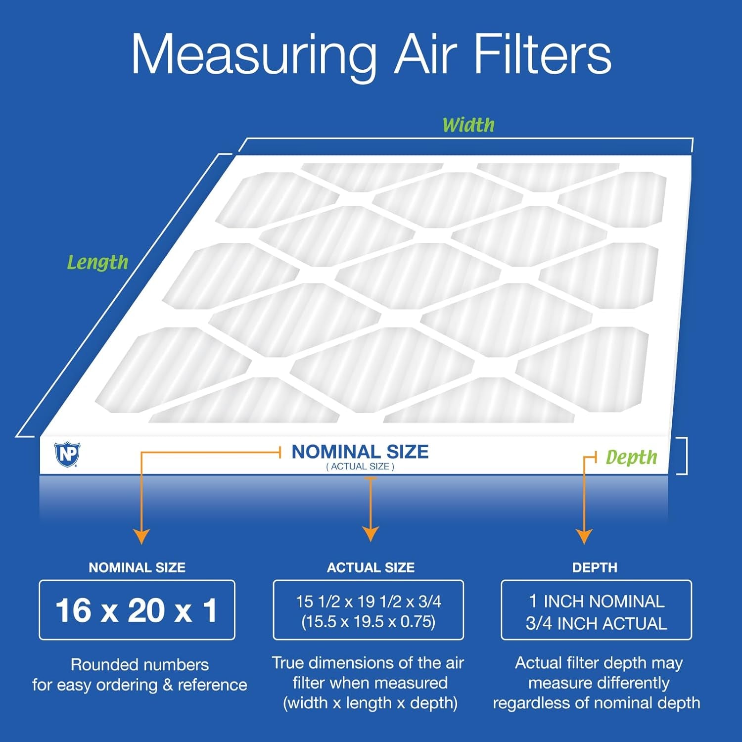 MERV 14  Air Filters 16X20X1 (15 1/2 X 19 1/2 X 3/4) Pleated 6 Pack