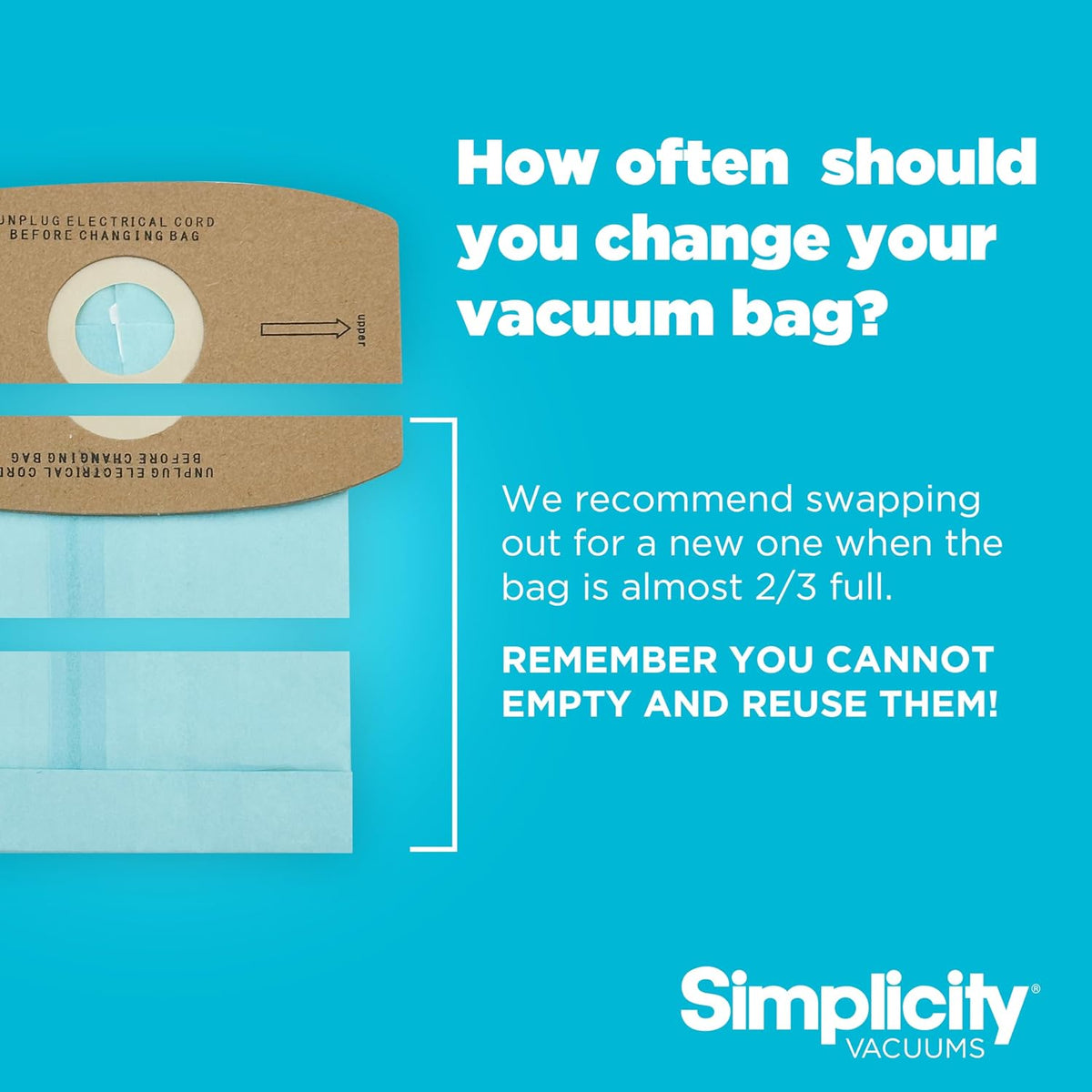 Simplicity SS-6 Type S Genuine Vacuum Bags for S100 Canister Vacuums, 6 Pack