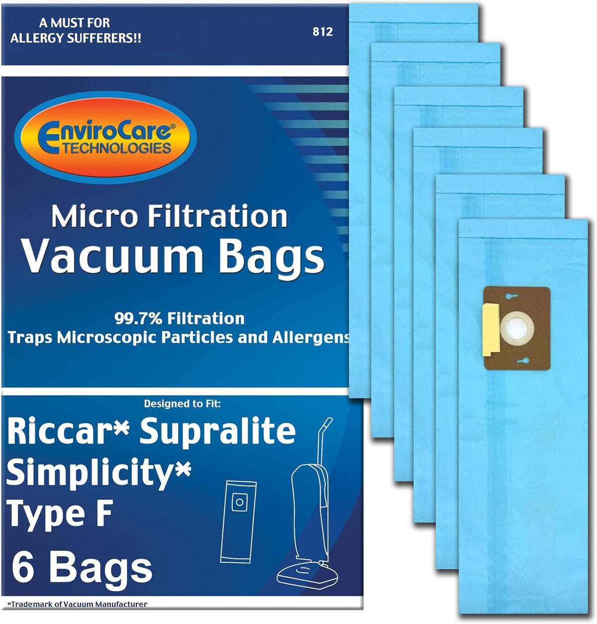 EnviroCare Replacement Micro Filtration Vacuum Cleaner Dust Bags Type F Uprights 6 pack