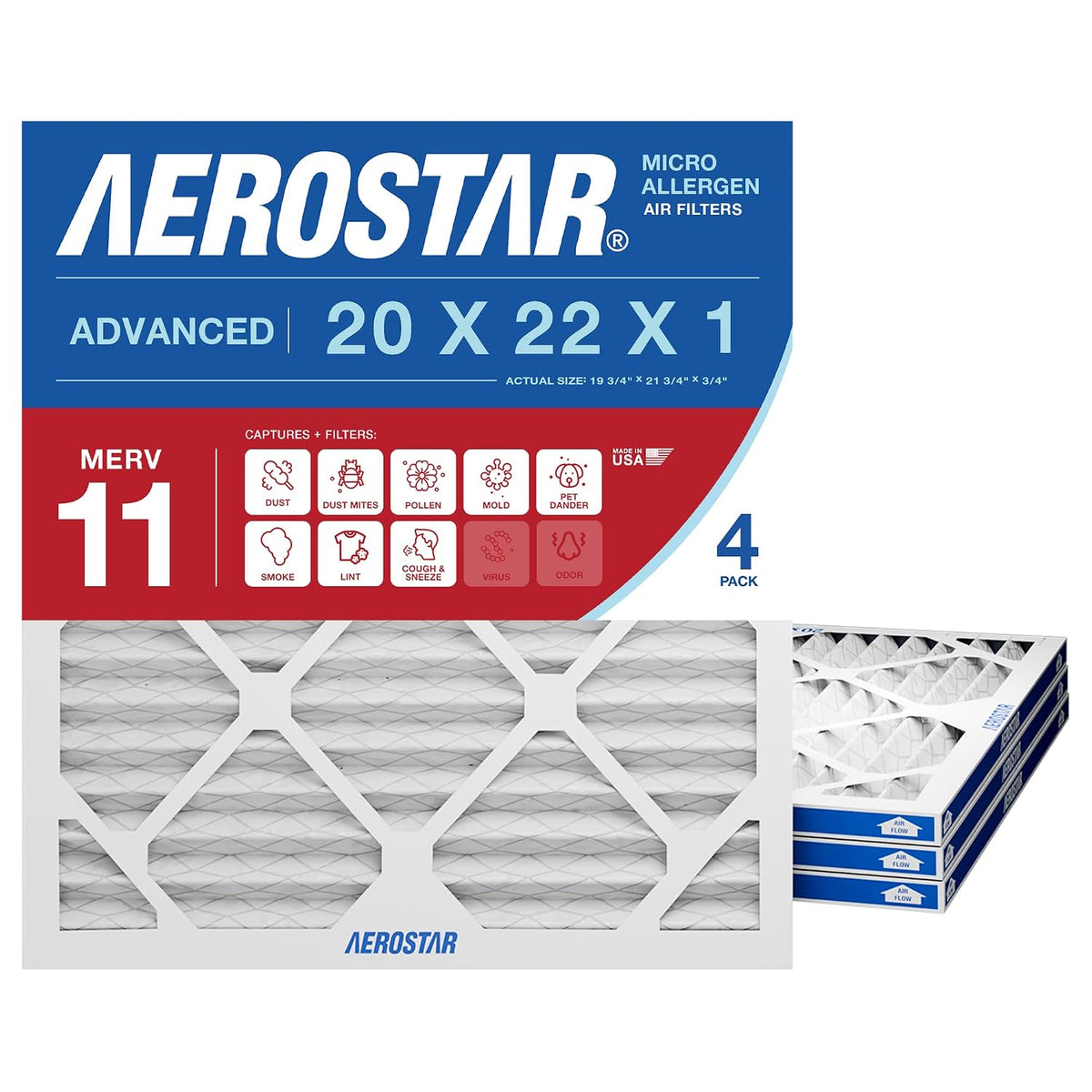 Aerostar Allergen & Pet Dander 20x22x1 MERV 11 Pleated Air Filter