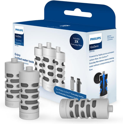Philips GoZero Activated Carbon Water Bottle Filter Replacement AWP285/37, 3-Pack