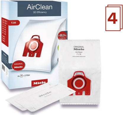 Miele AirClean 3D Efficiency FJM Vacuum Cleaner Bags for Select Canister Vacuums, 4 Pack