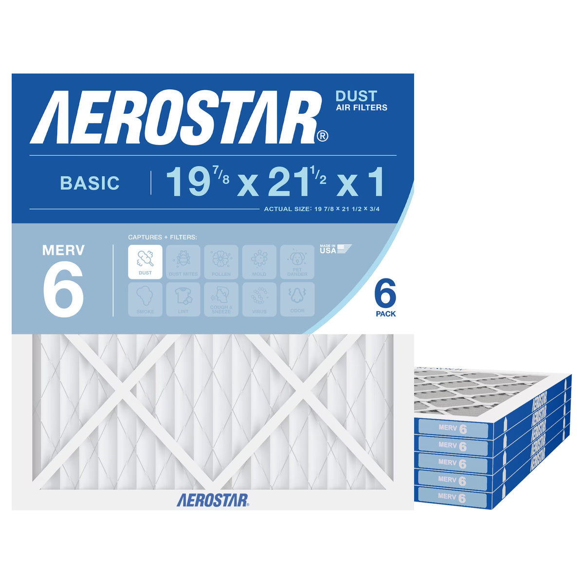Aerostar 19 7/8 x 21 1/2 x 1 MERV 6 Pleated Air Filter